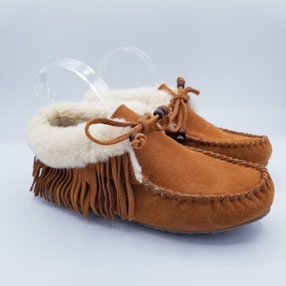 Minnetonka Leather Suede Fringe Ankle Moccasins size 6 - Picture 1 of 12